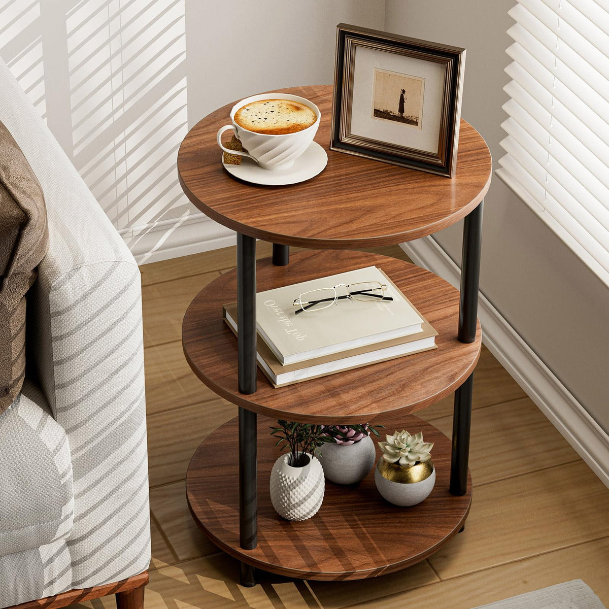 XBurmo Round Coffee Table with rounded edges offers safe, family-friendly style for any living room.