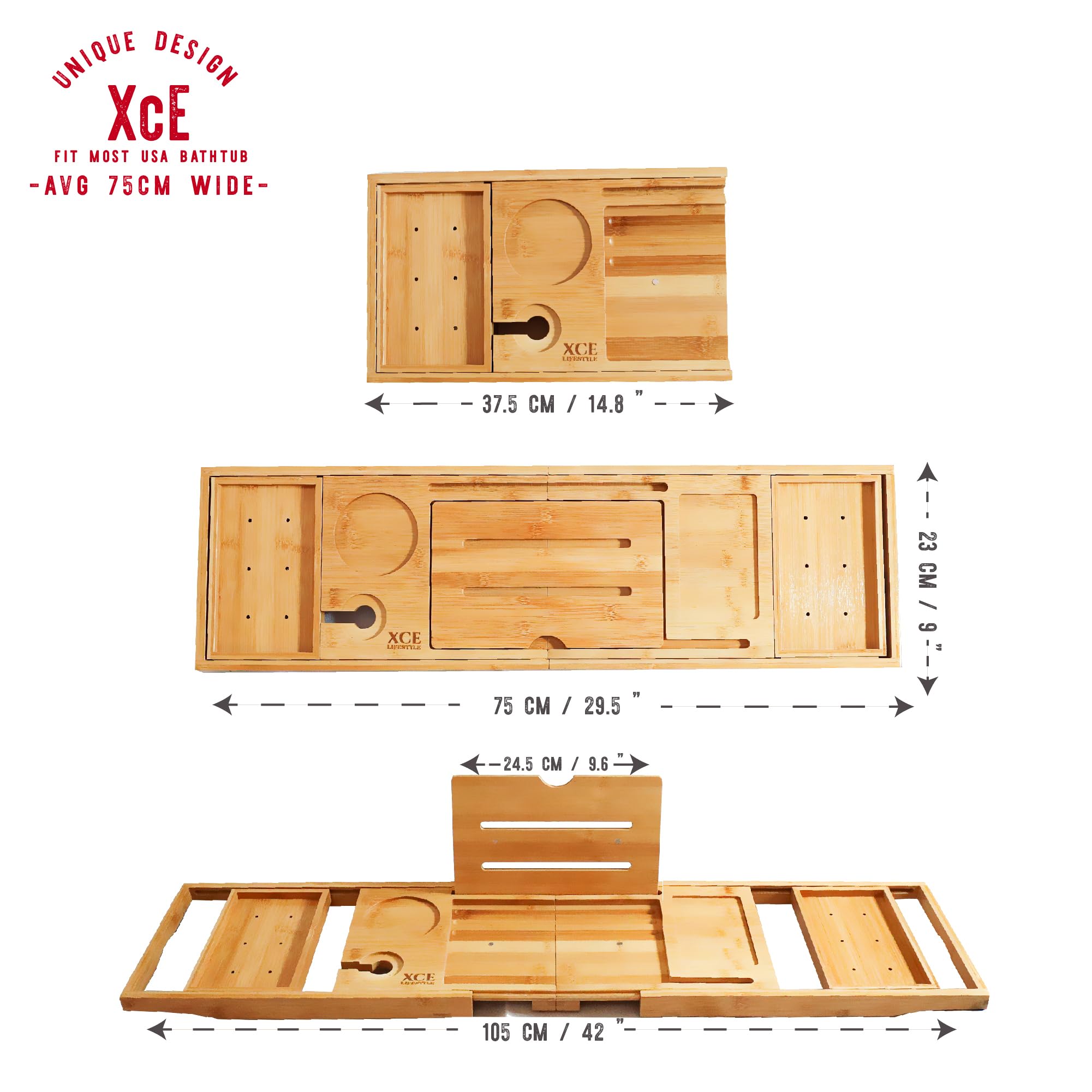 XcE bamboo caddy wine glass holder keeps drinks steady