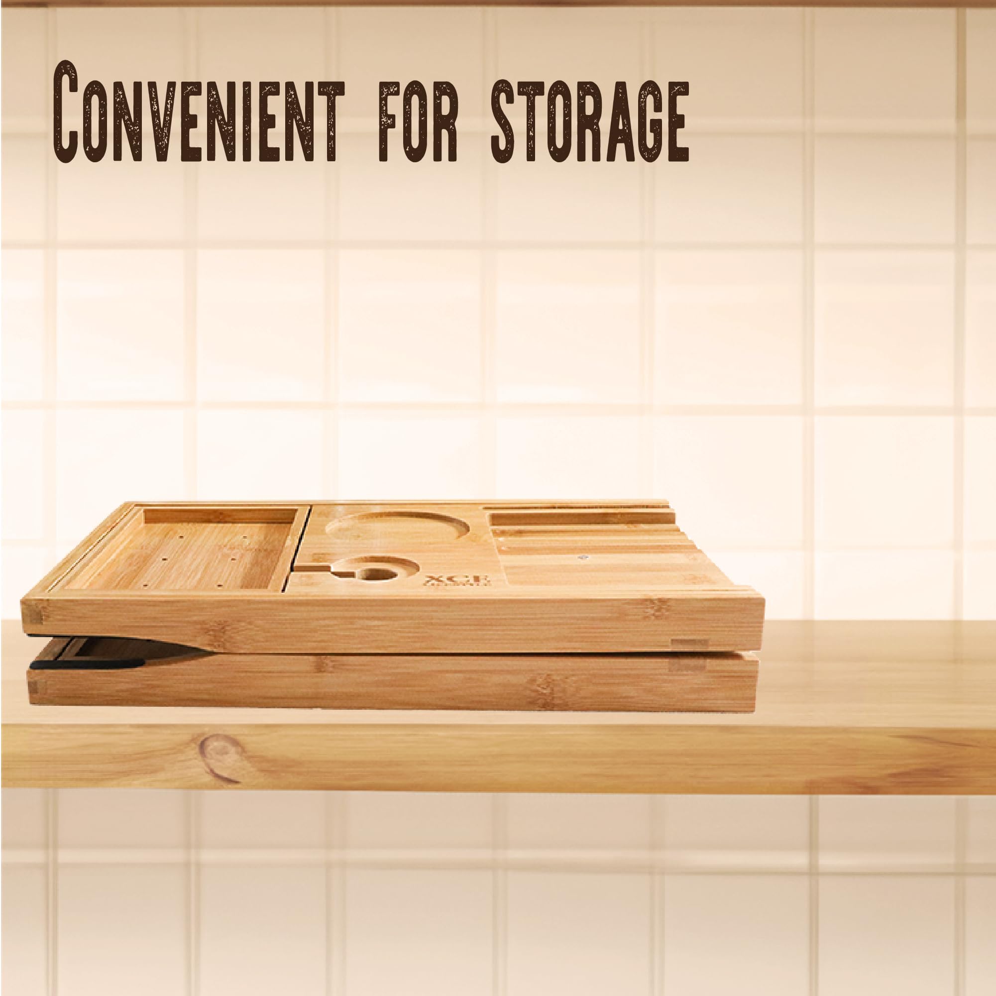 XcE fold-flat storage bath caddy folds compactly for easy stowage