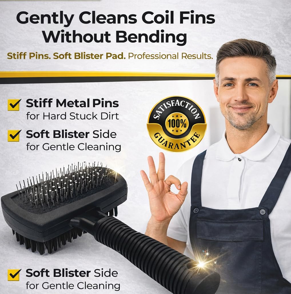 XCEL condenser coil cleaning brush with pins for deep between-fin cleansing