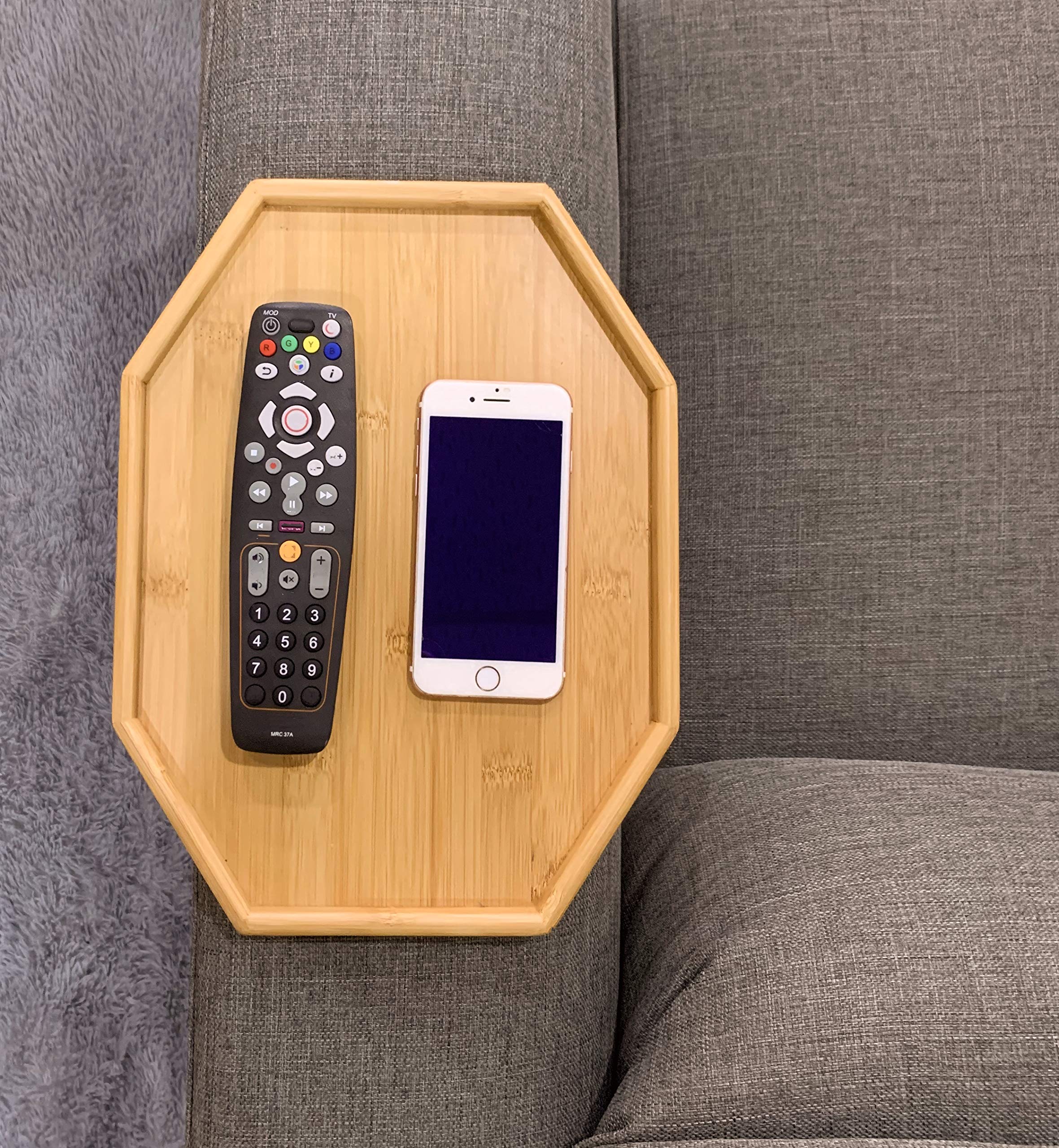 Xchouxer bamboo tray for remotes and drinks on the sofa