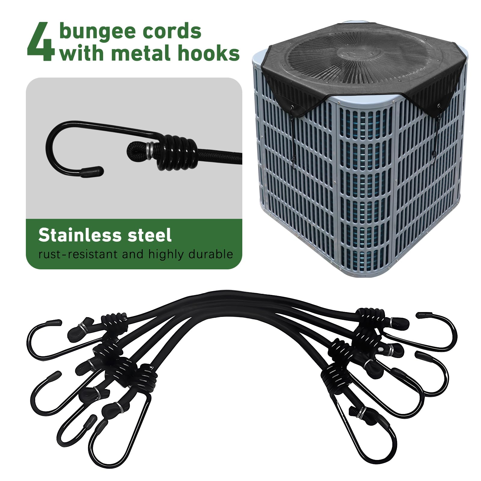 Xeeol 36x36 cover includes a 20-inch stretchable bungee for secure fit.