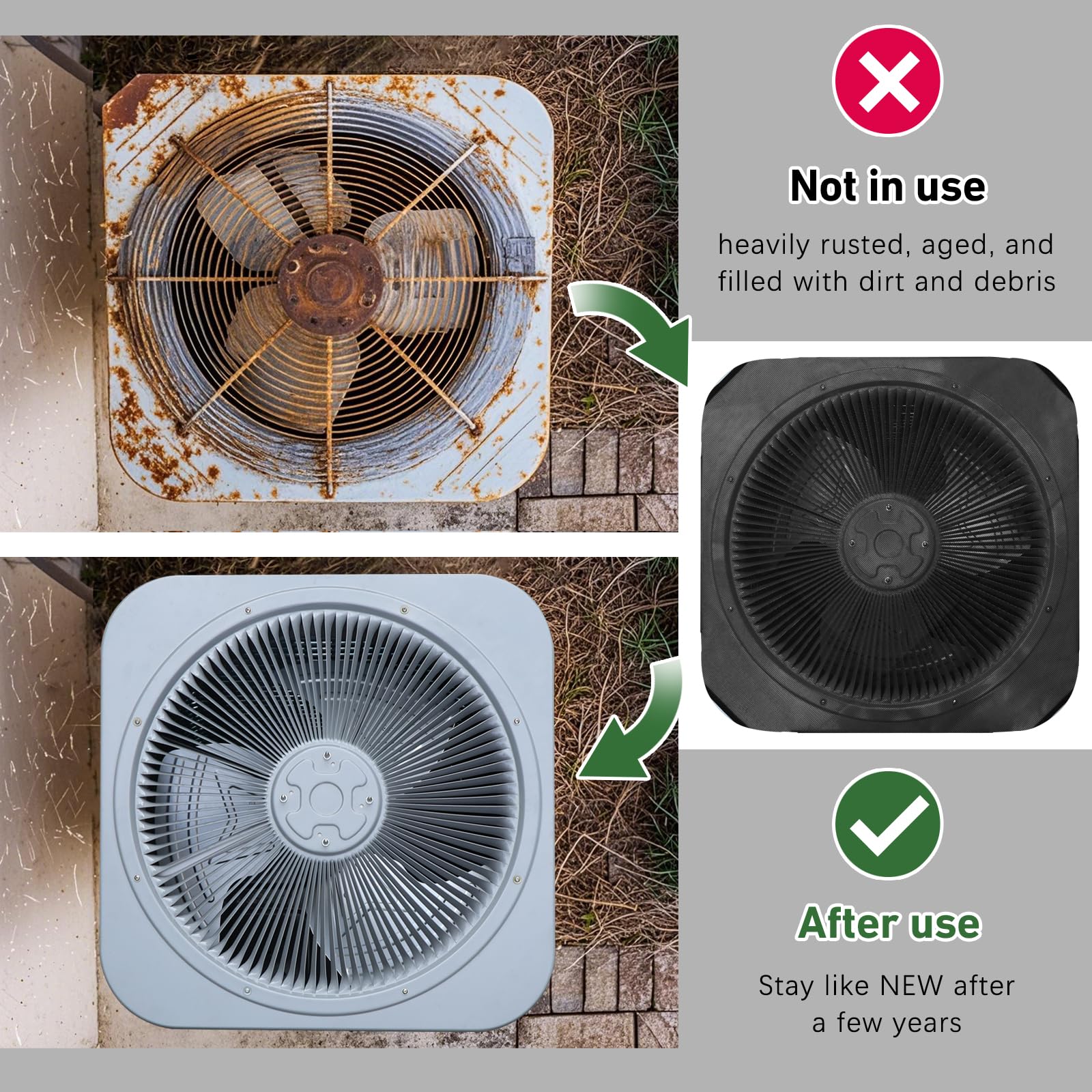 Xeeol wind-resistant 36x36 cover blocks debris and leaves from the condenser.