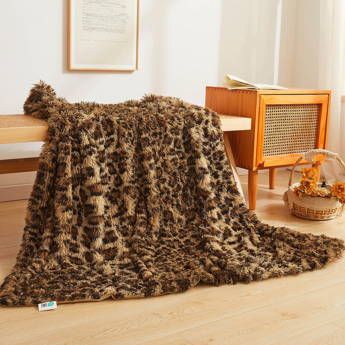XeGe luxury leopard throw on sofa, warm and plush
