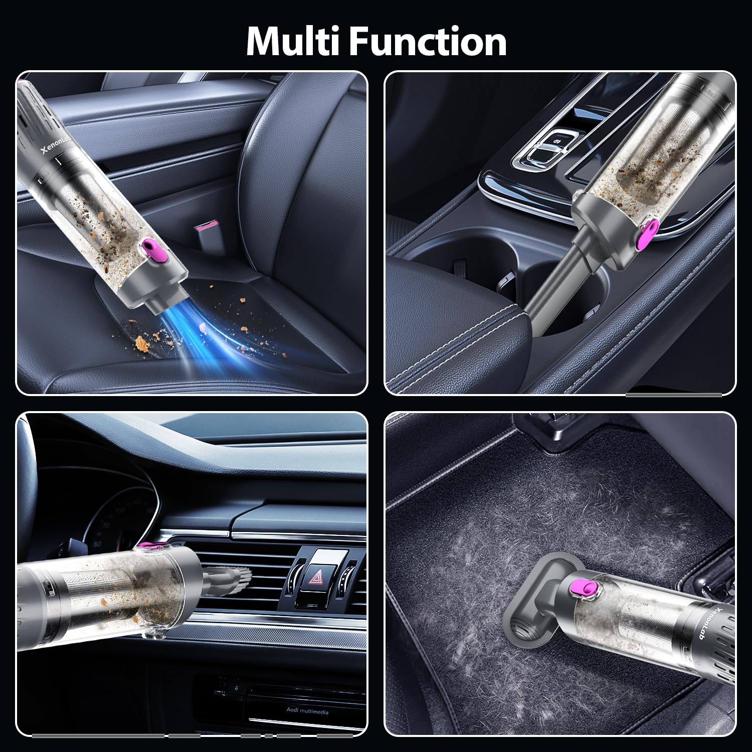 XenonLab handheld vacuum with HEPA filter capturing fine dust.