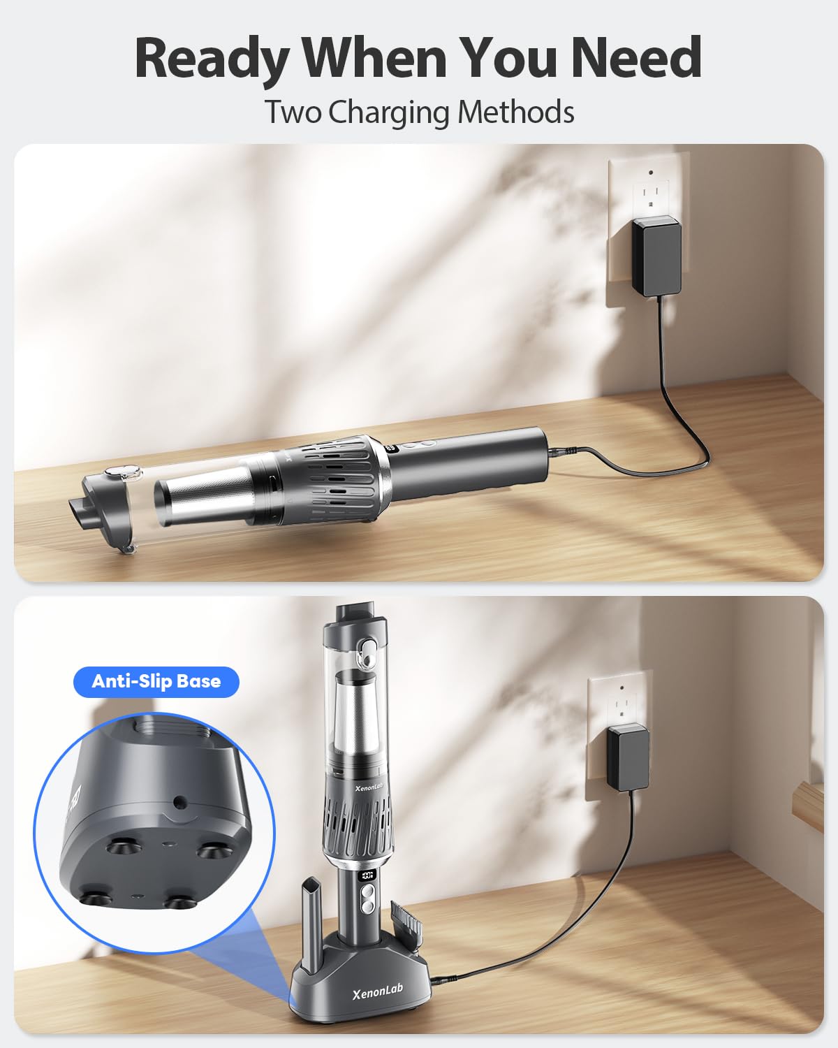XenonLab handheld vacuum silver car-home-pet use in various spaces.