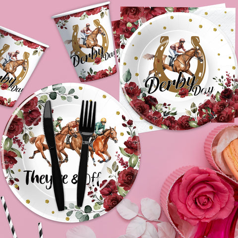 Xenorik Derby Day cups with horse and rose art for convenient serving