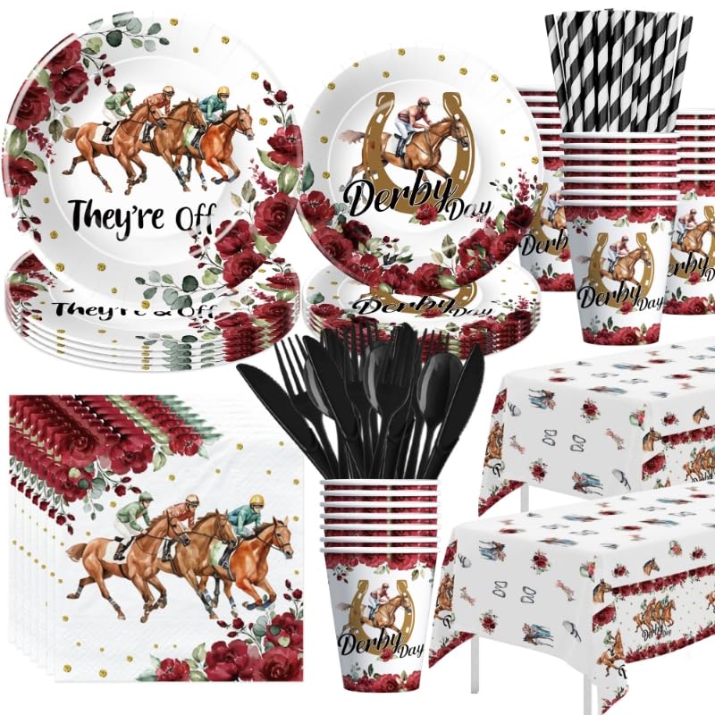 Xenorik Derby Day plates with horse and rose motif for festive Derby tables