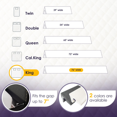 King gray wedge shown in multiple sizes for bed fit.