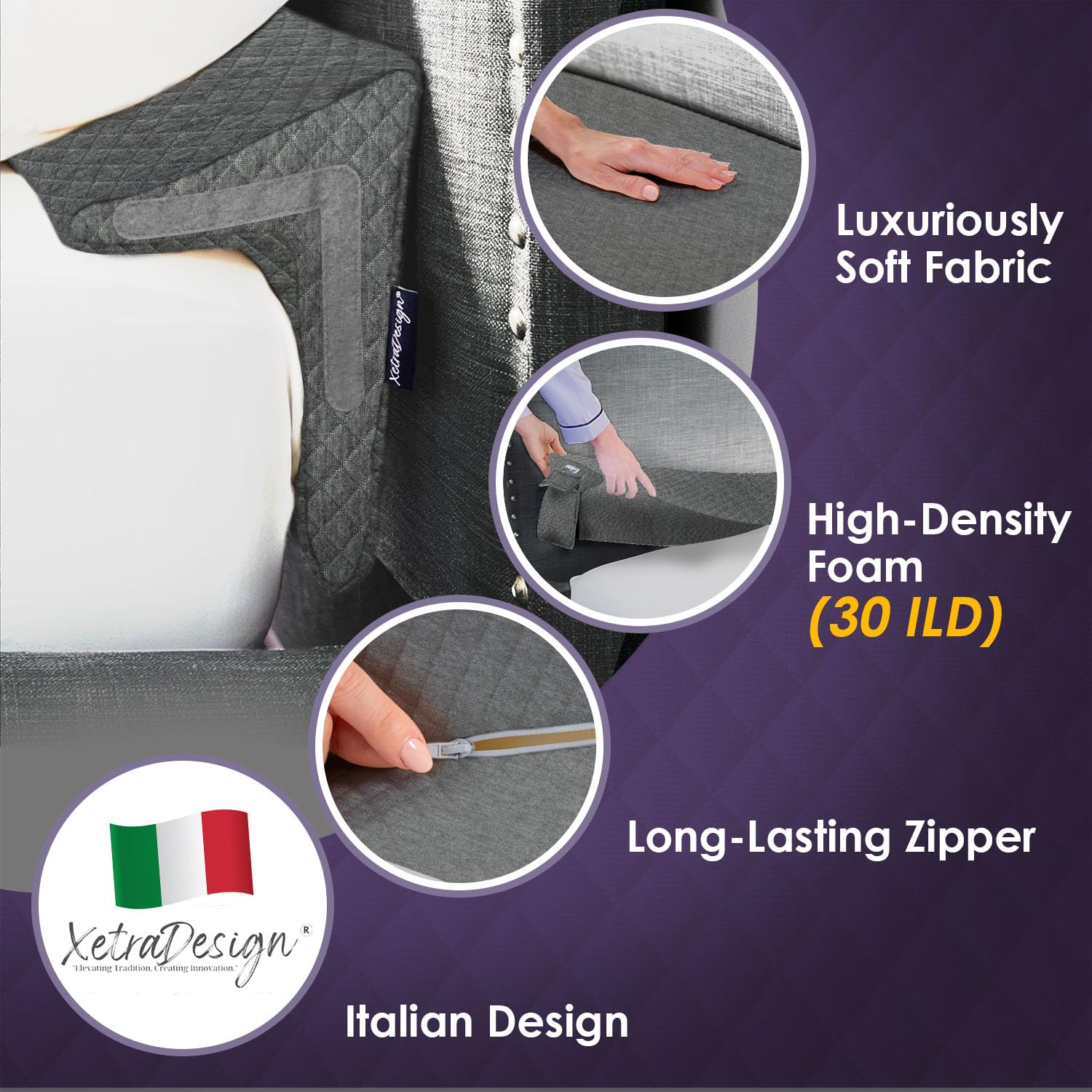 XetraDesign wedge shows side pockets for easy reach of essentials.