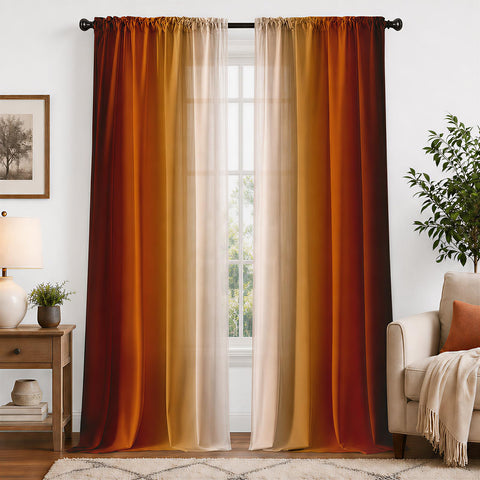 XFLINGBAO burnt orange curtains with ombre drape for living room privacy and soft light diffusion
