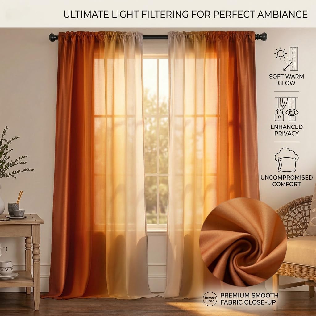 XFLINGBAO warm burnt-orange curtains enhance cozy living spaces