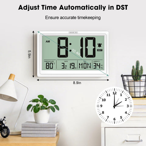 Xflyee battery-powered clock offers flexible placement on wall or desk.