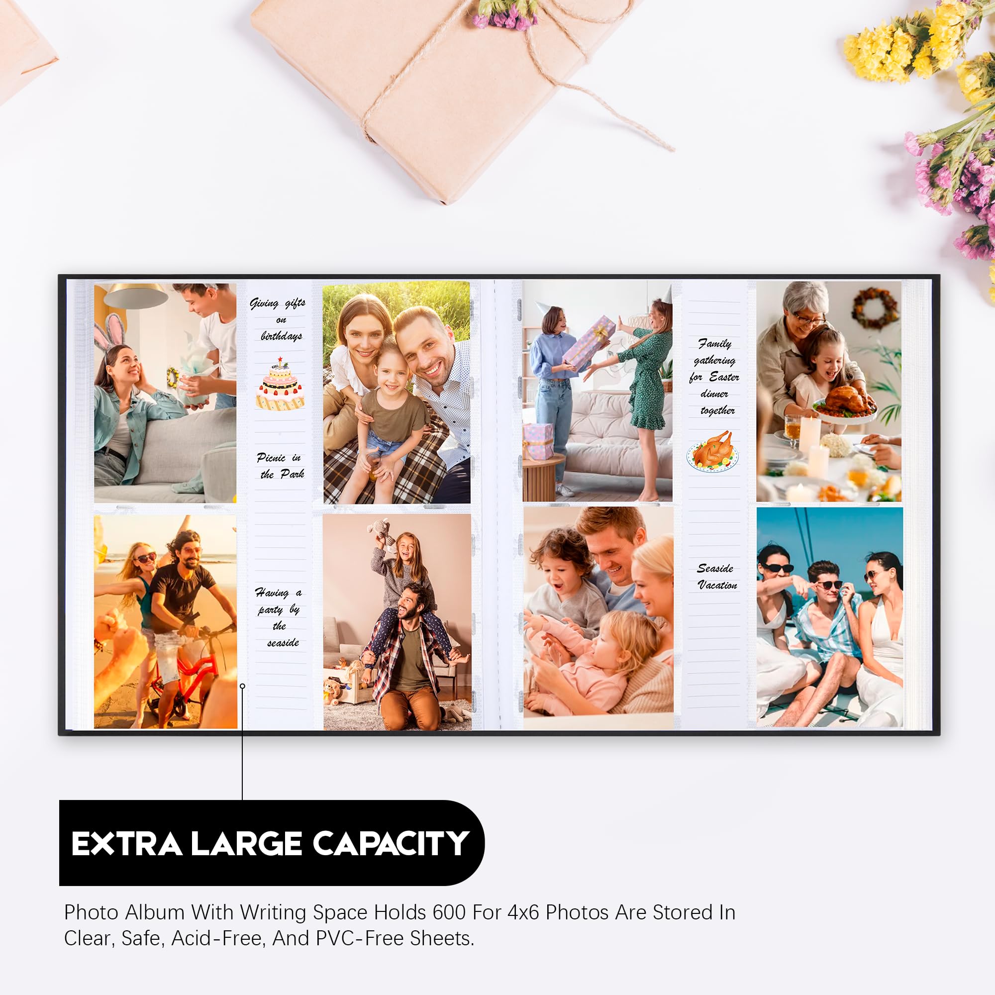 Xfveiwoo linen cover 4x6 photo album with durable exterior for travel protection.