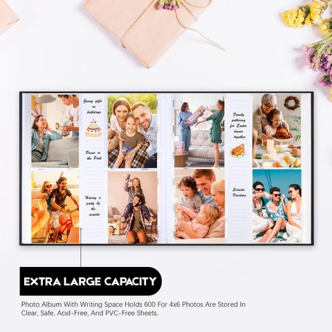 Xfveiwoo linen cover 4x6 photo album with durable exterior for travel protection.