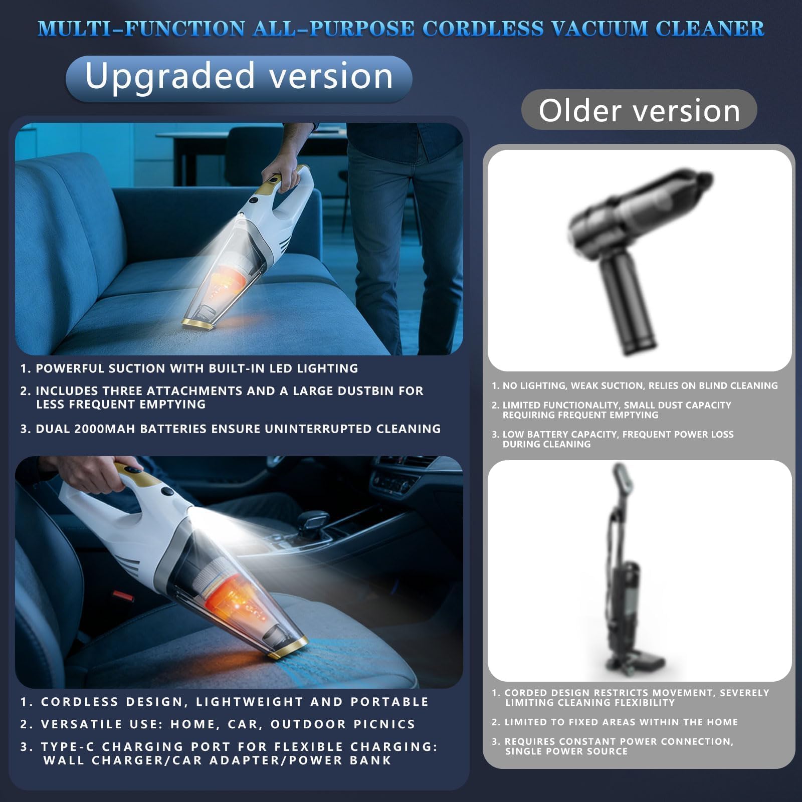 XGJUCE Dust Busters brush head handles pet hair on sofas and stairs.