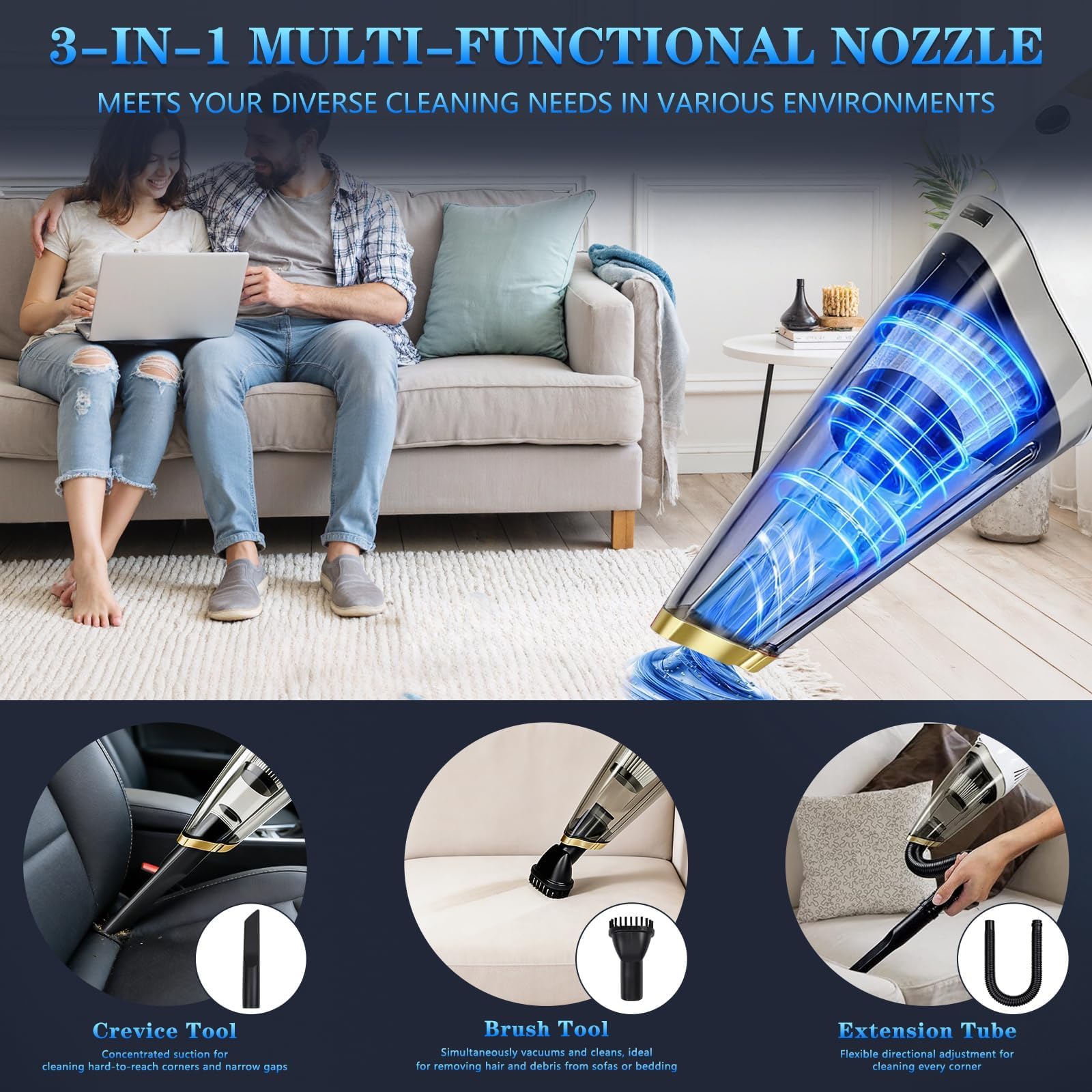 XGJUCE Dust Busters dual 2000mAh batteries provide longer runtime.