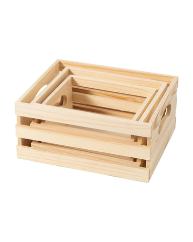 Xhqsulsclac rustic wooden crates set of 3 front view ideal for organized storage.