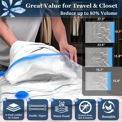 XIAQILAUS vacuum bag with double zipper for secure sealing during travel