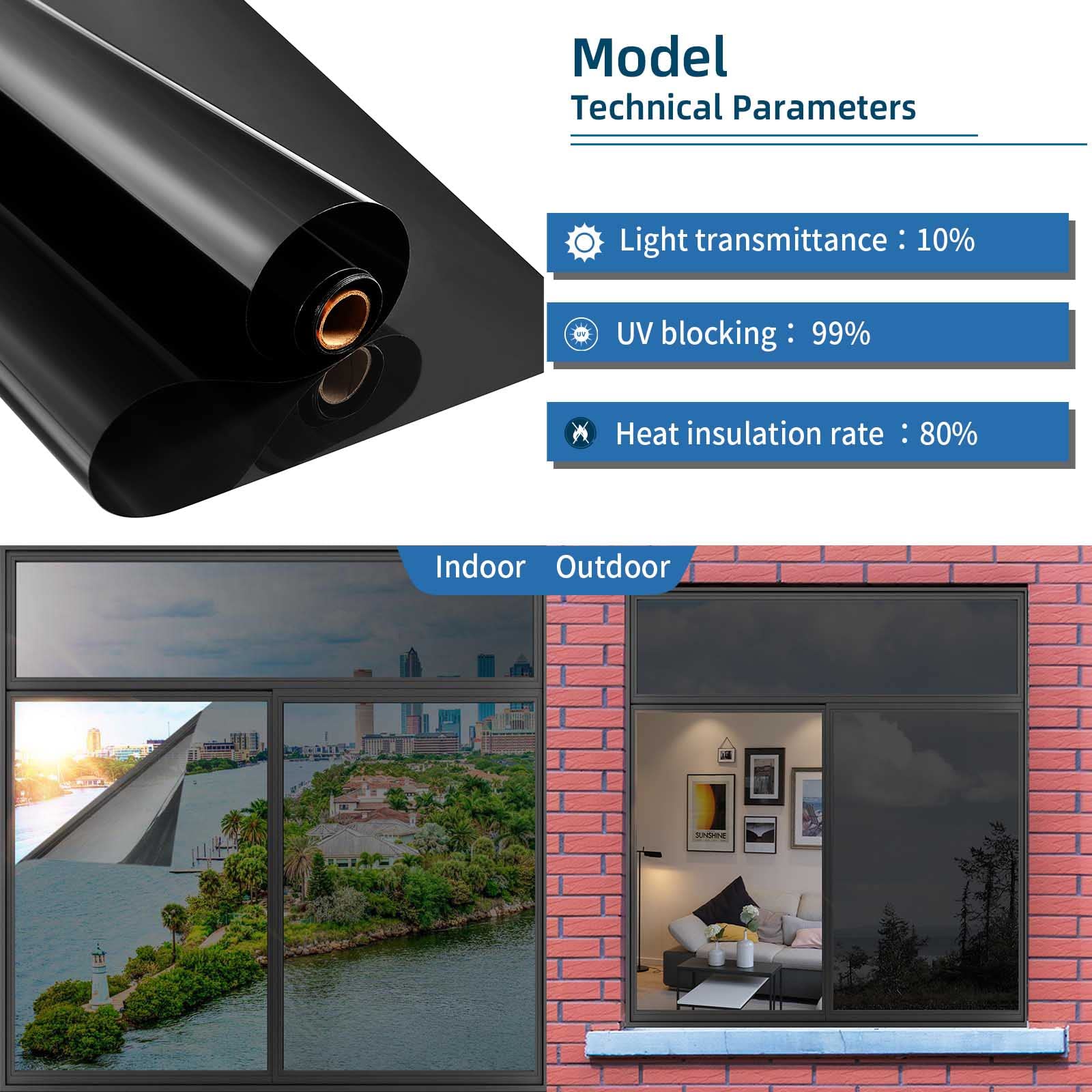 Xiawei Cosmic Black window tint reduces heat and blocks UV for cooler rooms.