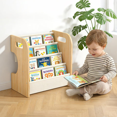 XiaZ Bookshelf for kids room front view showing four tiers for easy book access