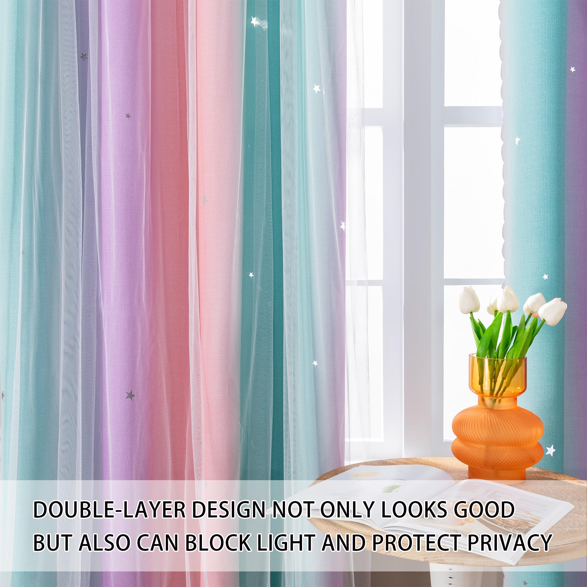 XiDi unicorn rainbow ombre curtains add magical color to a kid's room