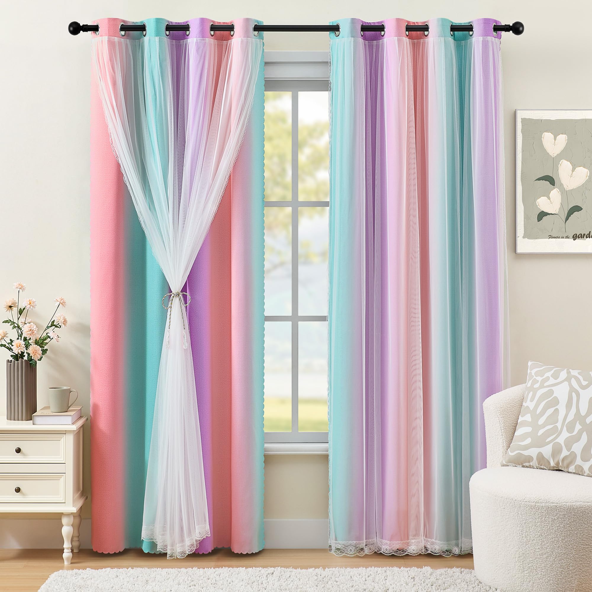 XiDi double-layer curtains with sheer overlay create a dreamy, romantic vibe.