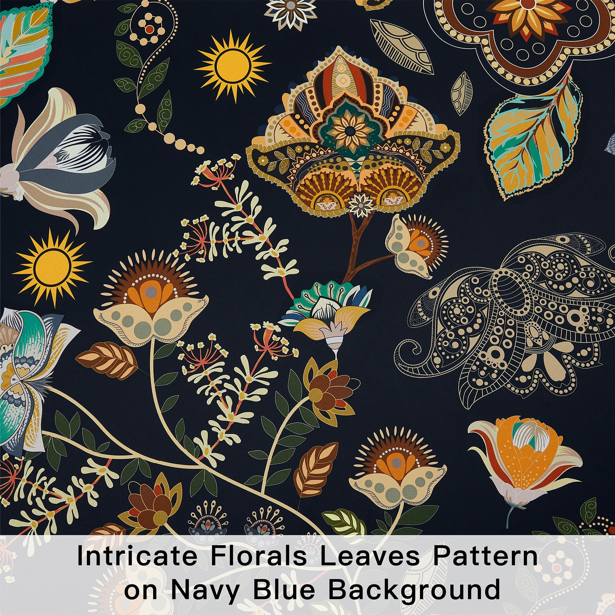 XiDi navy blue vintage floral pattern close-up fabric texture and color