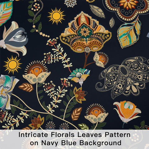 XiDi navy blue vintage floral pattern close-up fabric texture and color