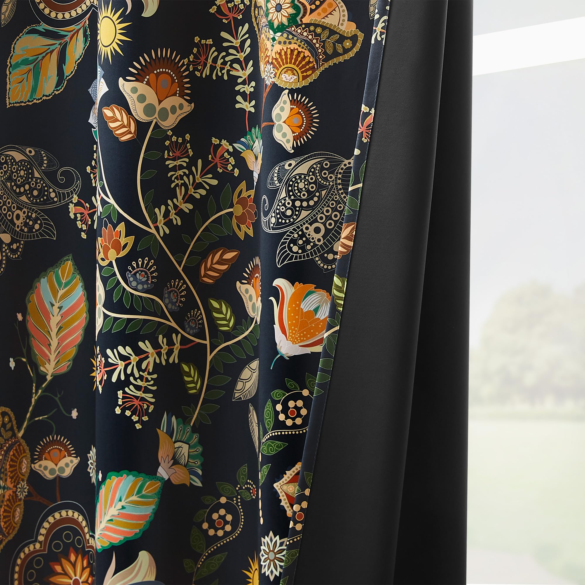 XiDi navy blue vintage floral pattern close-up of botanical branches