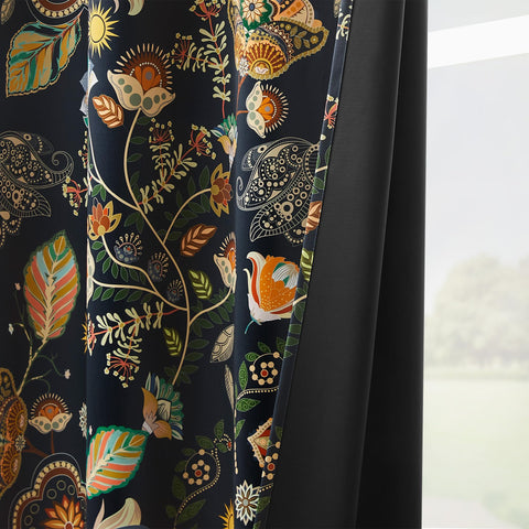 XiDi navy blue vintage floral pattern close-up of botanical branches