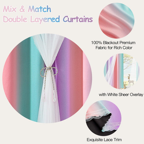 XiDi unicorn wall decor drapes pair with curtains for a princess-ready window.