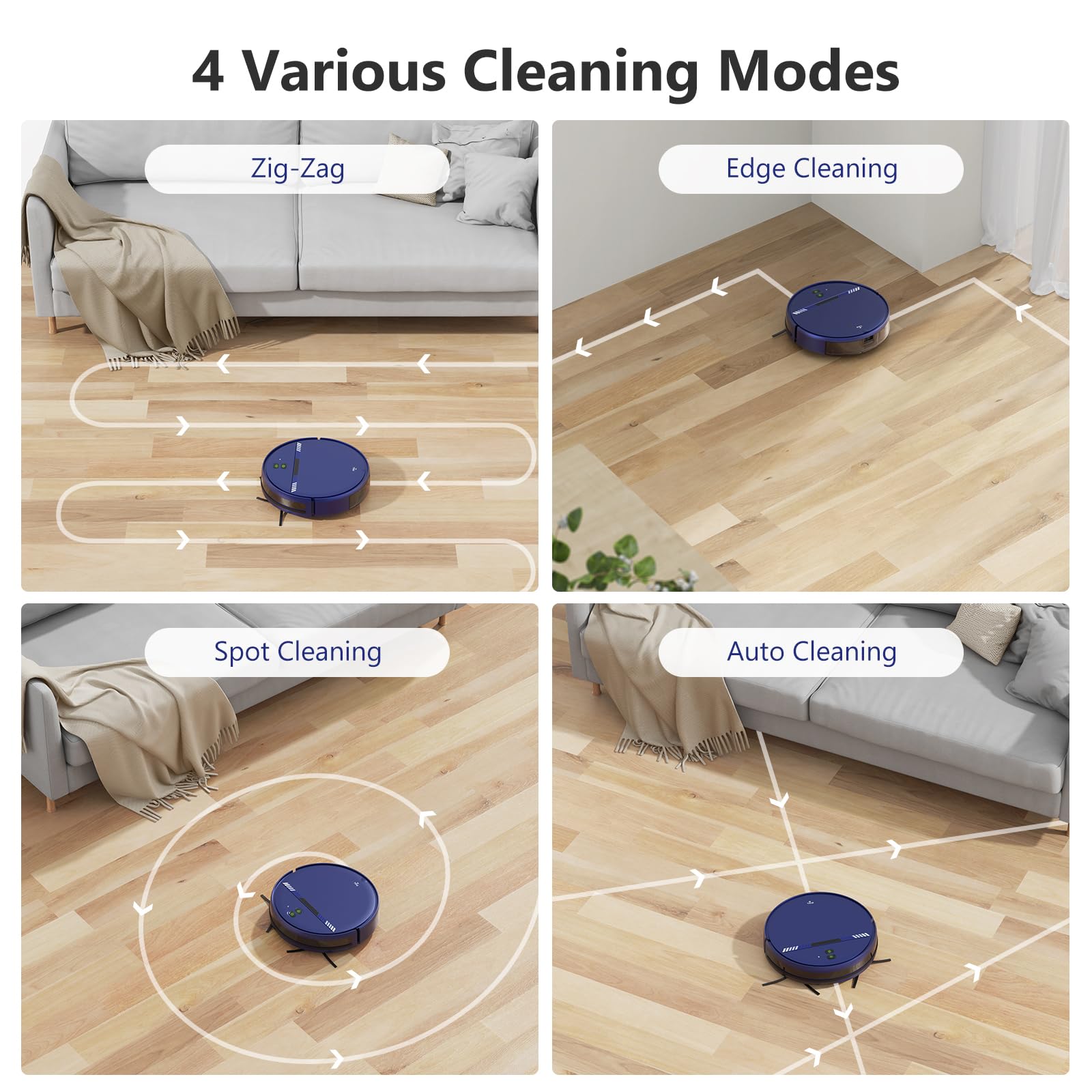 BR151 cleaning modes including Auto, Spot, Edge, and Zig‑Zag