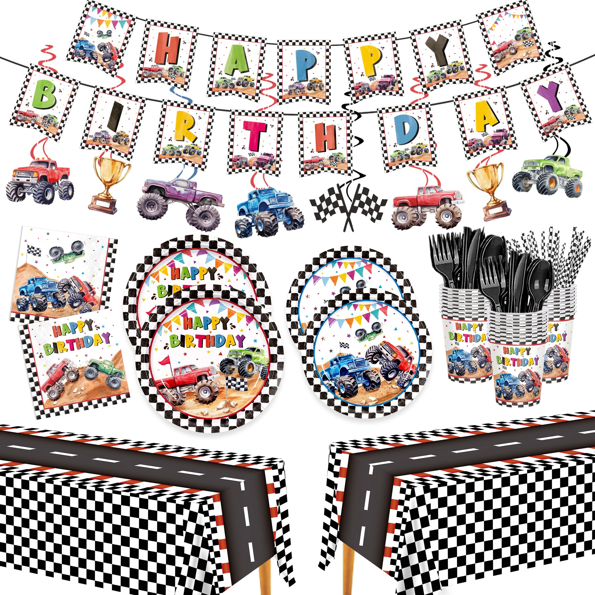 XIENBLOC Monster Truck plates 9-inch for easy serving at kids birthday parties