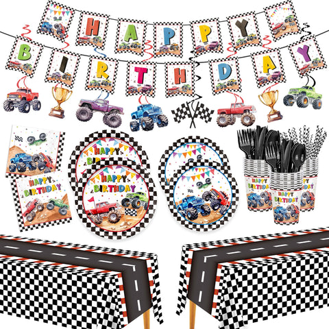 XIENBLOC Monster Truck plates 9-inch for easy serving at kids birthday parties