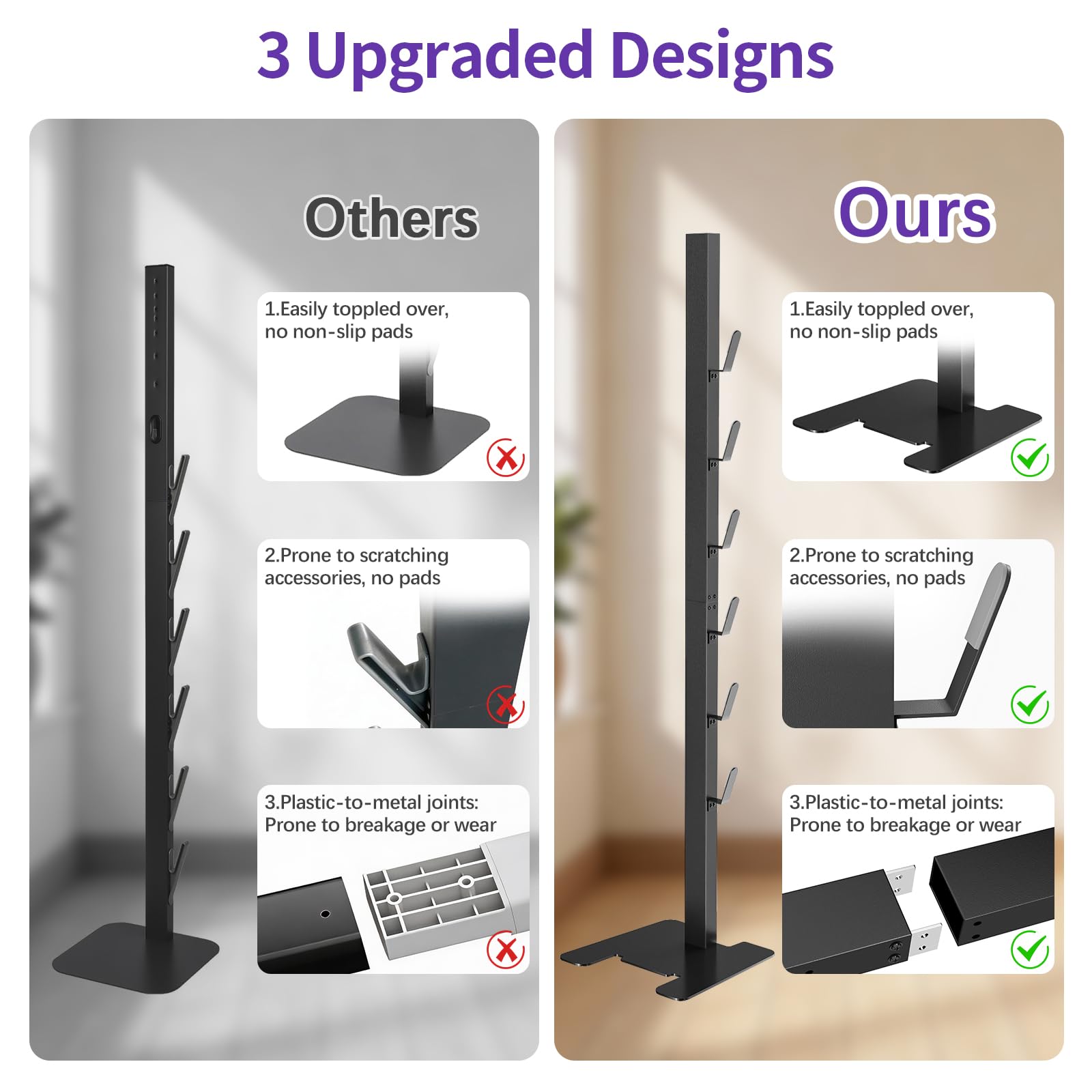XIGOO Dyson stand side view highlighting freestanding setup without wall mounting