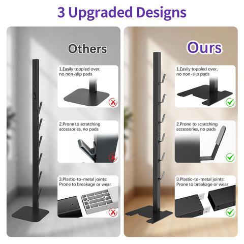 XIGOO Dyson stand side view highlighting freestanding setup without wall mounting