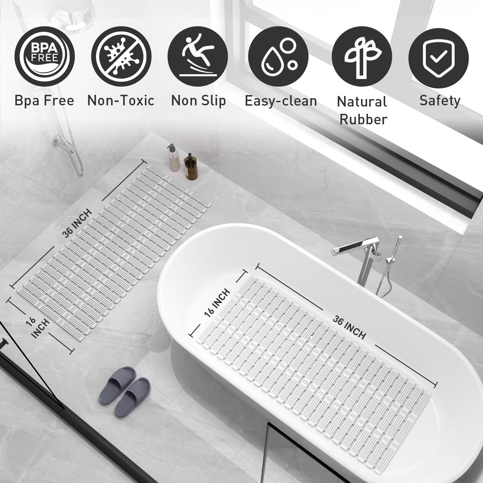 XIYUNTE bath mat showing suction cups for steady placement