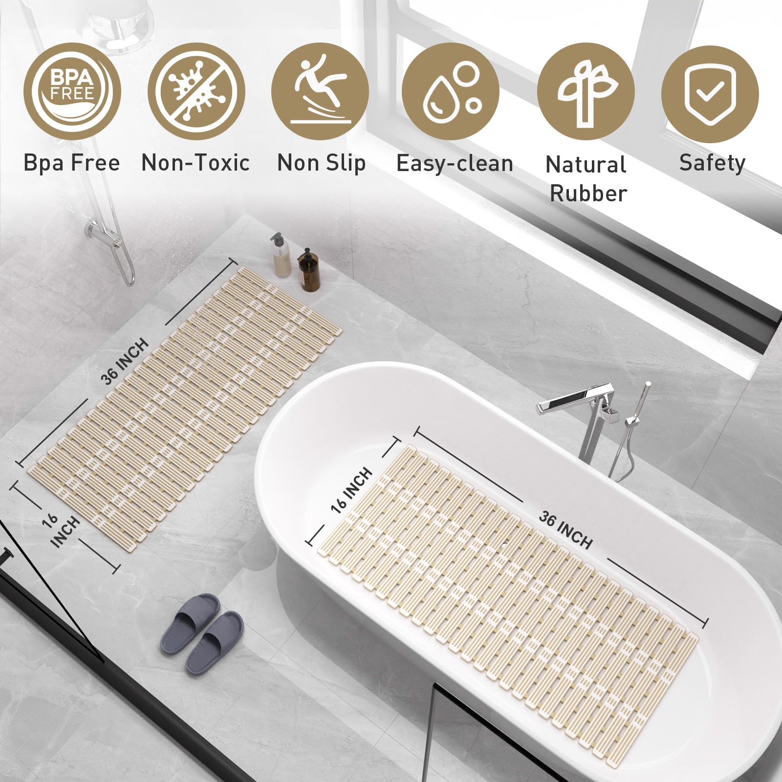 XIYUNTE bath mat close-up of textured ridges for gentle foot pressure.
