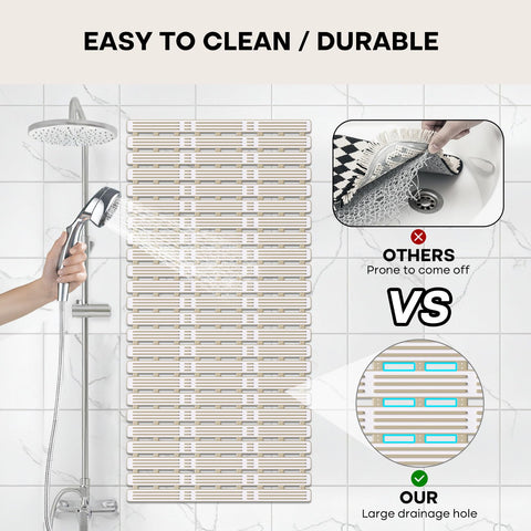 XIYUNTE brown shower mat adds warmth to bathroom décor.