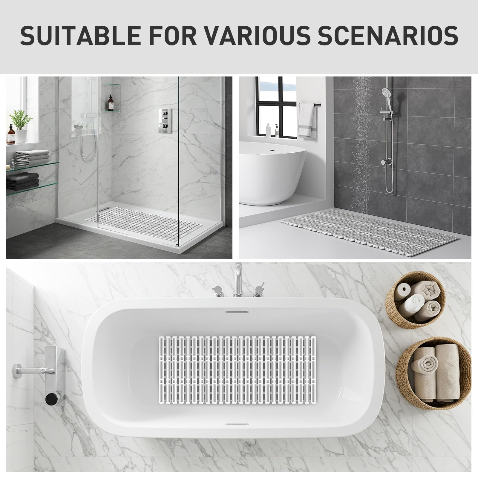 XIYUNTE grey shower mat blends with bathroom decor
