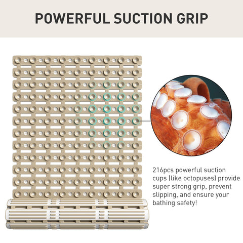 XIYUNTE shower mat showing 3mm drainage gap to prevent water pooling.