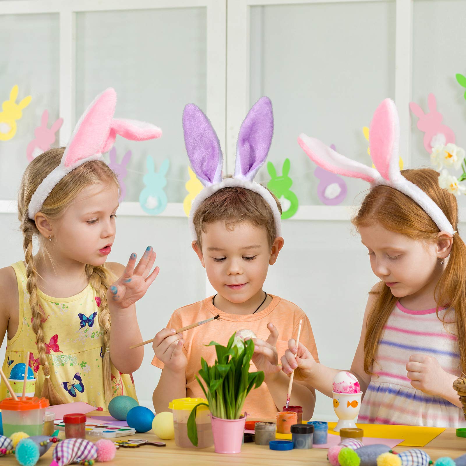 XIMISHOP bunny ears headband set showcases three colors for coordinated outfits