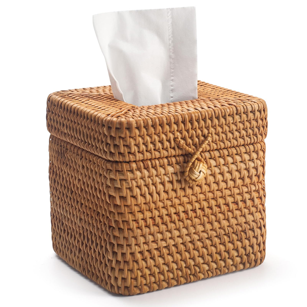 XIMISISE rattan tissue box cover with square lid enhances any table with natural warmth.