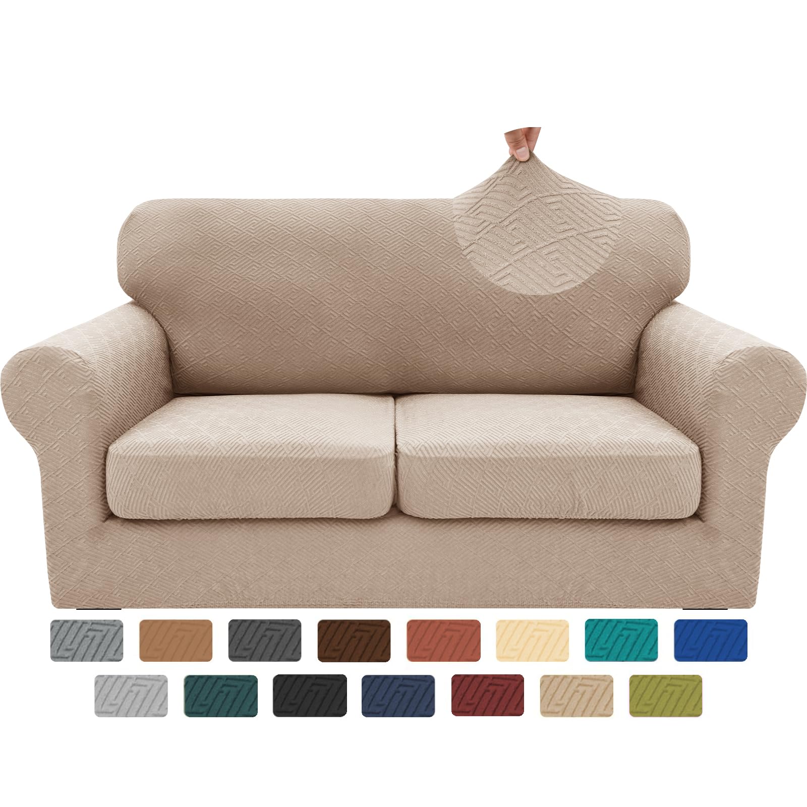 XINEAGE 3-piece loveseat slipcover in khaki fits 55-69 inch sofas tightly
