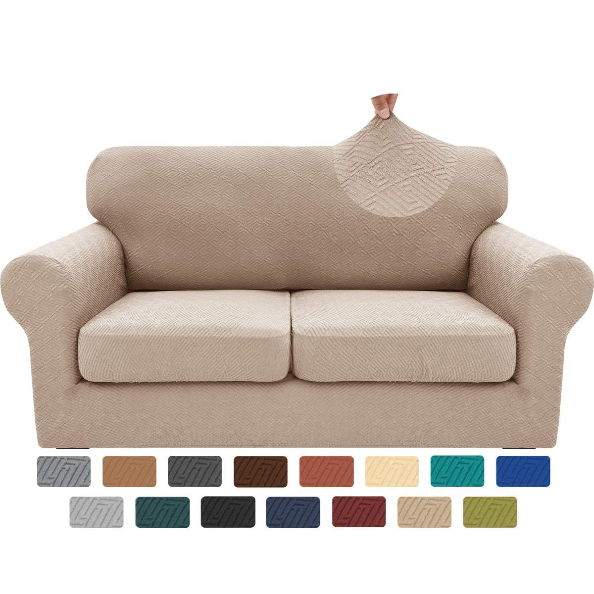 XINEAGE 3-piece loveseat slipcover in khaki fits 55-69 inch sofas tightly
