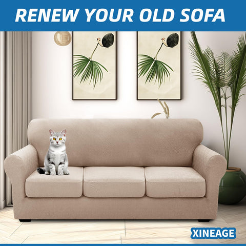 XINEAGE anti-slip edge close-up shows secure fit on a sofa.