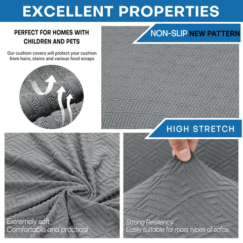 XINEAGE light-gray 4-piece slipcover for 3-cushion sofa demonstrates secure non-slip edges