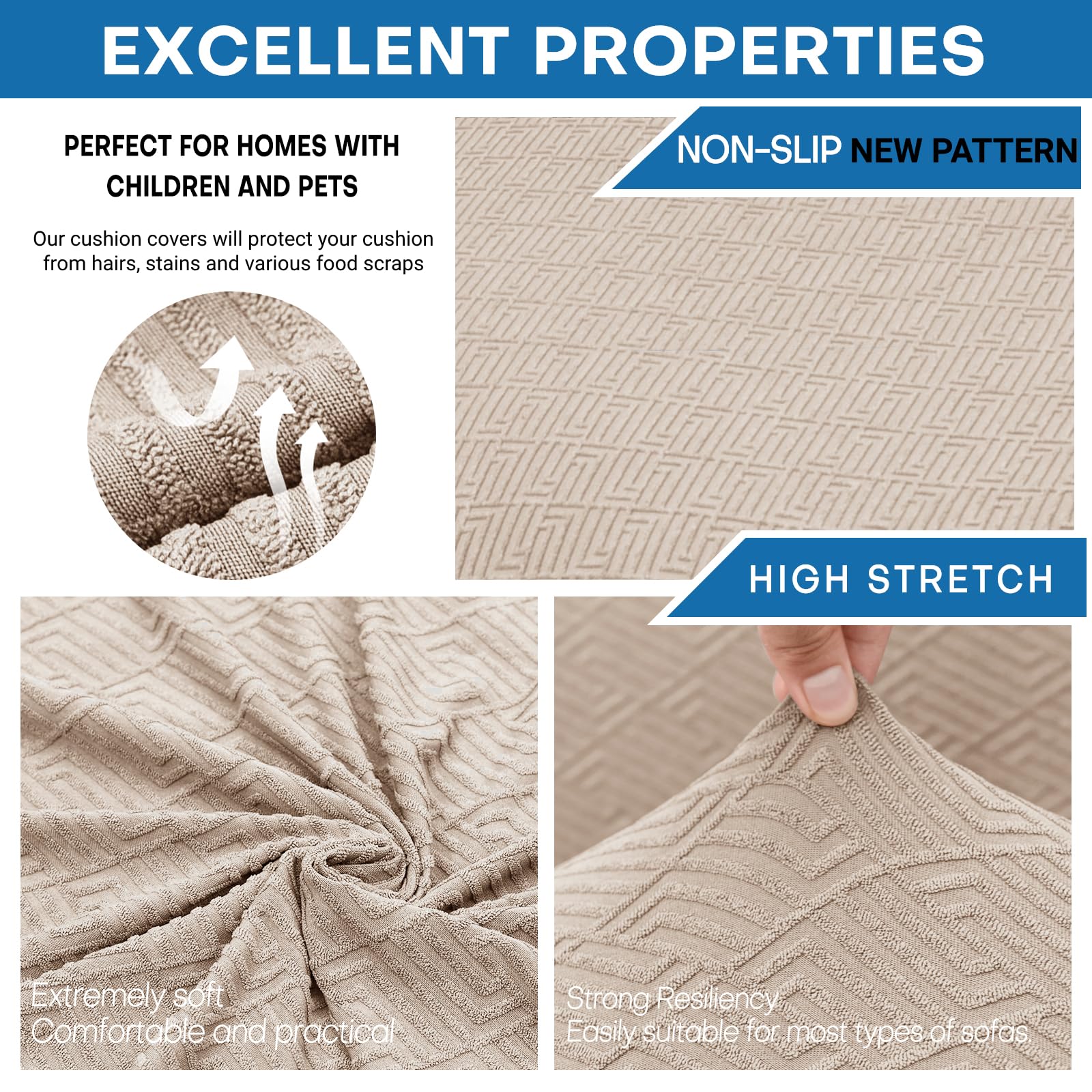 Elastic edge and bottom straps keep the slipcover secure on the sofa
