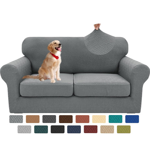 XINEAGE loveseat slipcover set shows full coverage protecting the sofa.